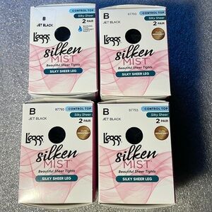 Lot 8 Pairs Black L’eggs Silken Mist Silky sheer Control top tights Pantyhose B